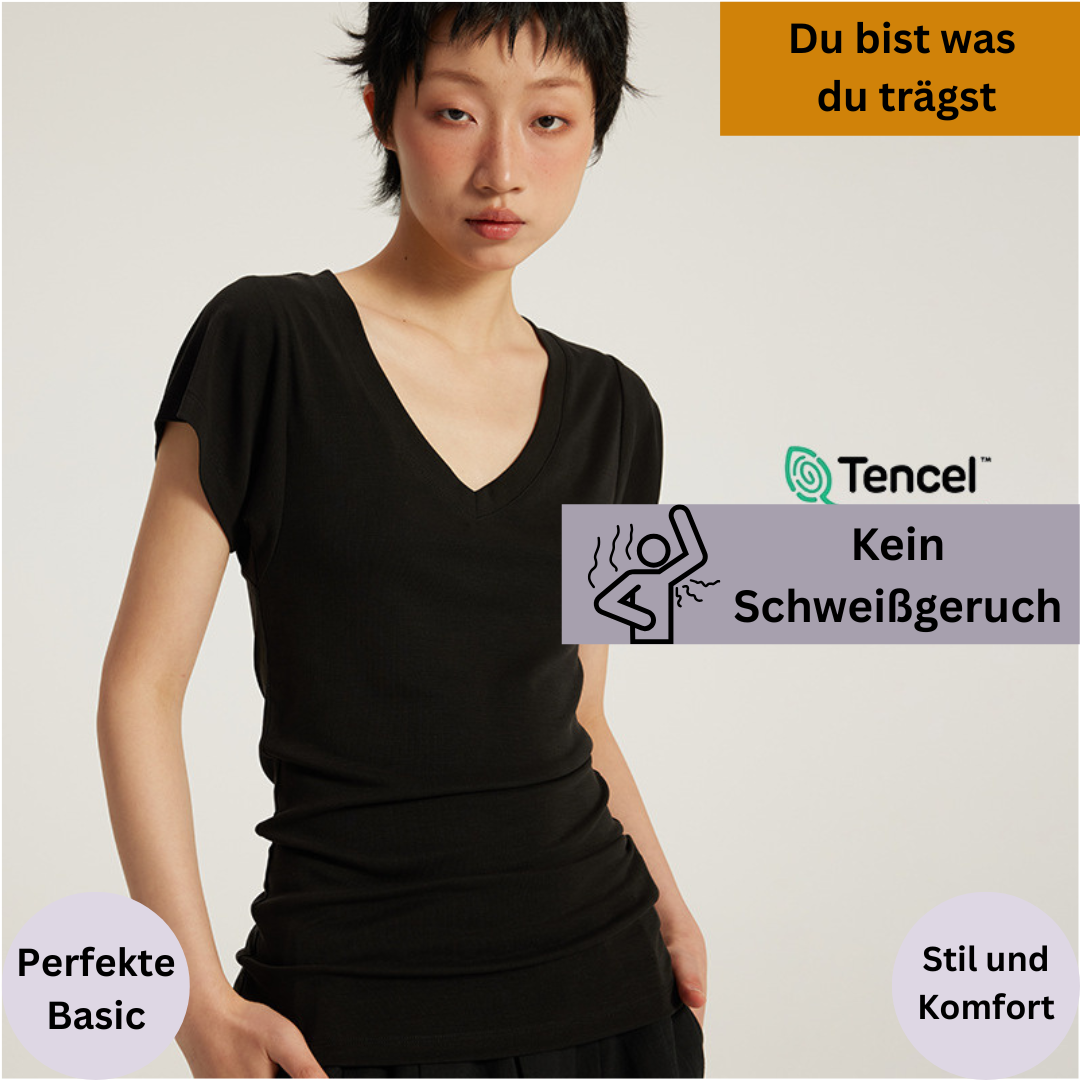 Elegantes Tencel Shirt  mit V-Ausschnitt - lemsa-shop.com