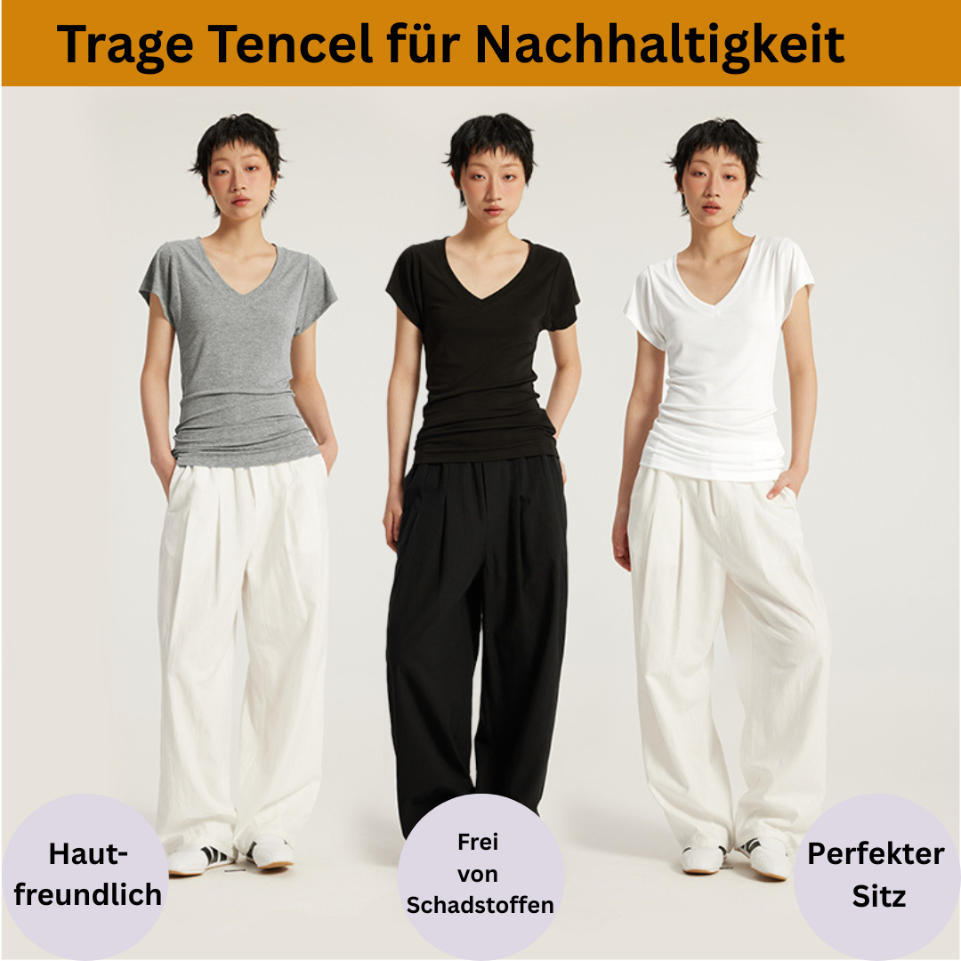 Elegantes Tencel Shirt  mit V-Ausschnitt - lemsa-shop.com