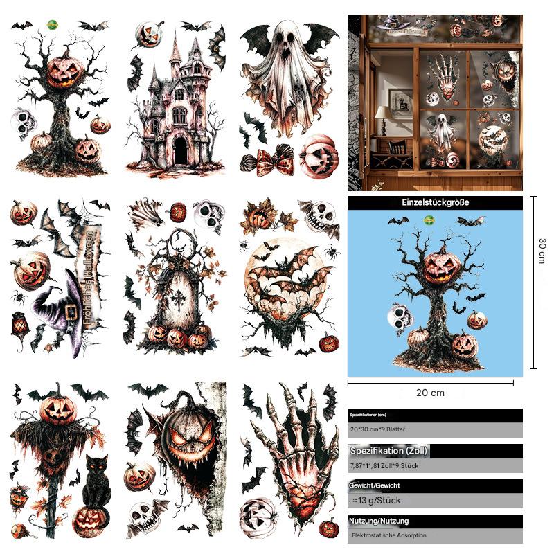 9 verschiedene dunkle Motive für Halloween als Fensteraufkleber