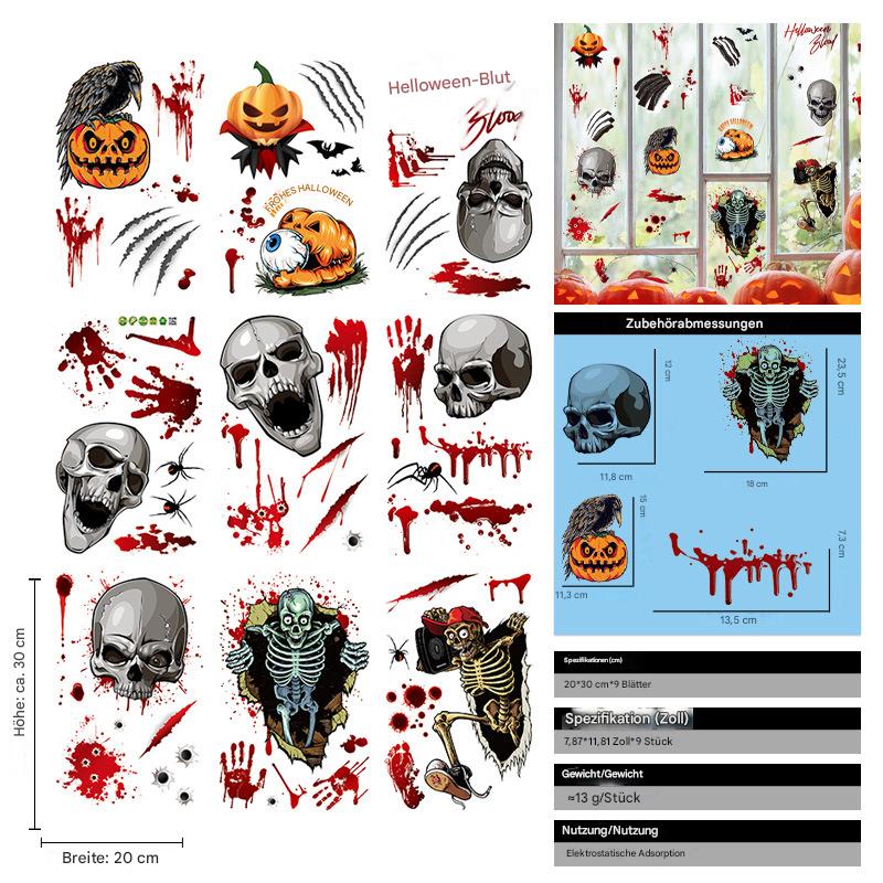 Farbige Gruselmotive als Fensteraufkleber für Halloween