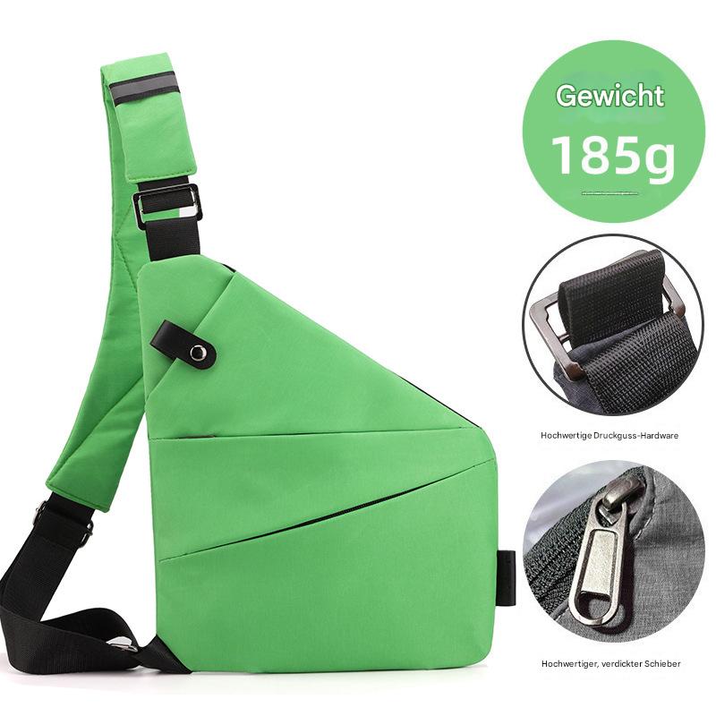 Grüne Crossbody Tasche links getragen - ergonomisches Design