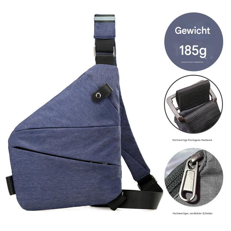 Blaue Unisex Umhängetasche rechts getragen - Anti-Diebstahl Design