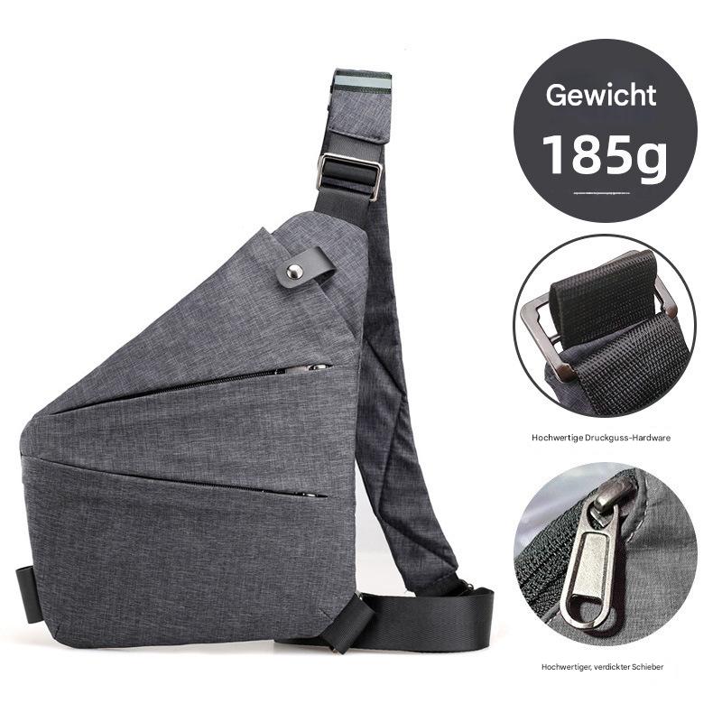 Graue Unisex Umhängetasche rechts getragen - Anti-Diebstahl Design