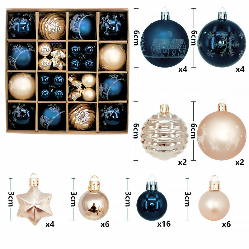 Champagner - Dunkelblaue festliche Weihnachtskugeln im 44 teiligen Set für den Christbaum