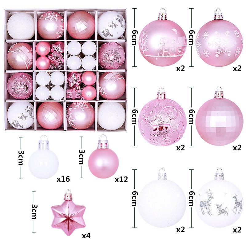 Rosa -Weiße festliche Weihnachtskugeln im 44 teiligen Set für den Christbaum