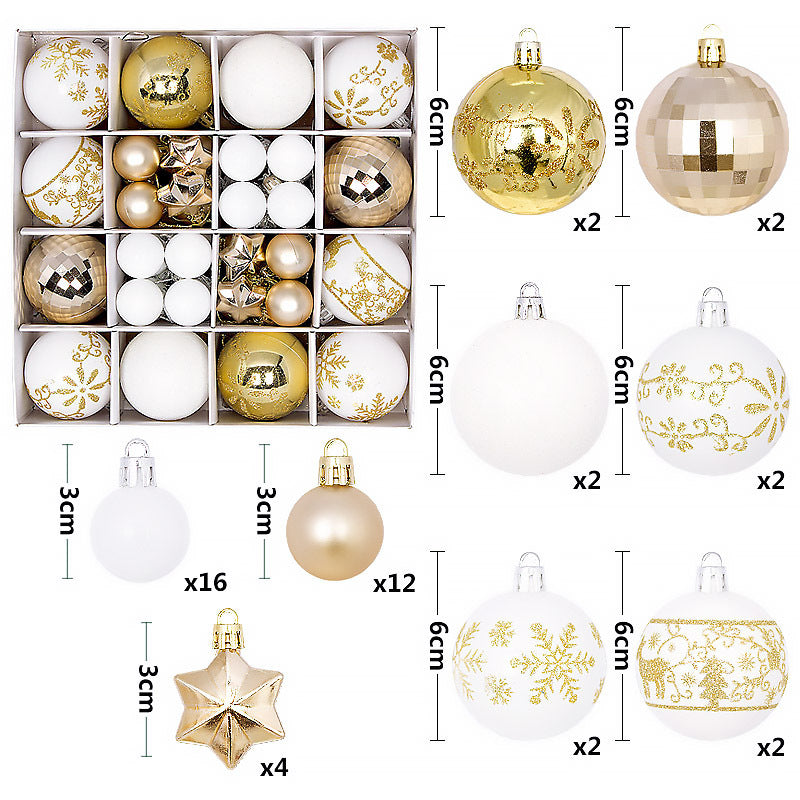 Weiß - Gold -Champagner festliche Weihnachtskugeln im 44 teiligen Set für den Christbaum