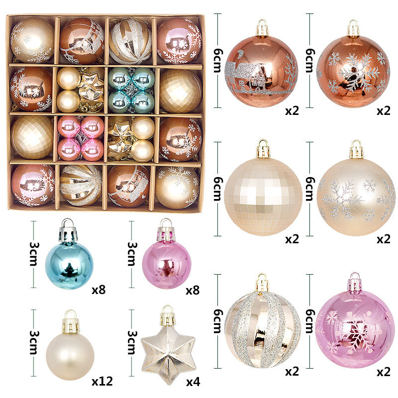 Champagner - Blau -Rosa festliche Weihnachtskugeln im 44 teiligen Set für den Christbaum