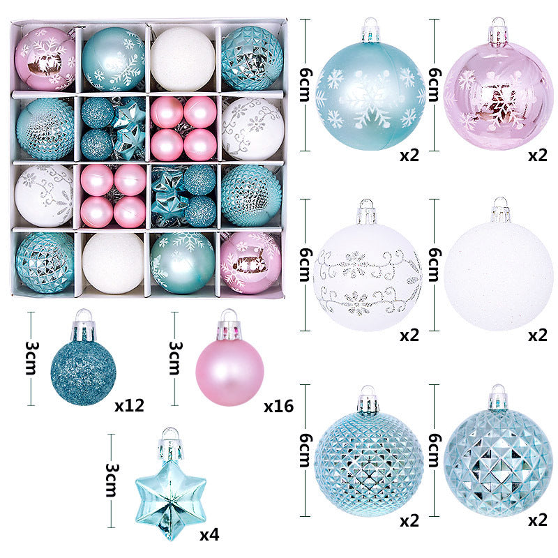 Hellblau Weiß Rosa festliche Weihnachtskugeln im 44 teiligen Set für den Christbaum