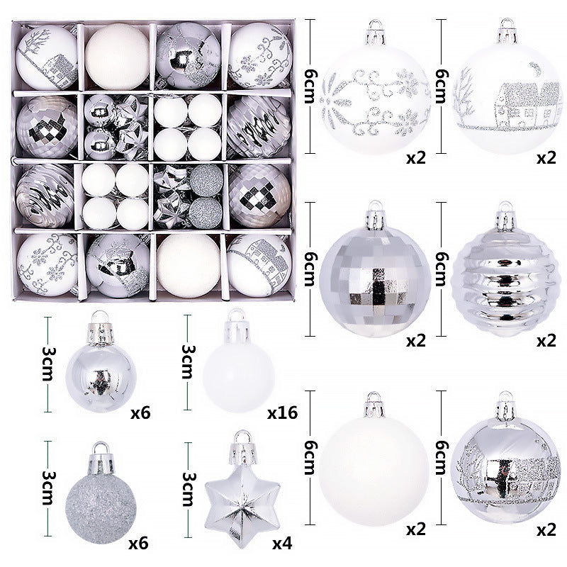Silber - Weiße festliche Weihnachtskugeln im 44 teiligen Set für den Christbaum