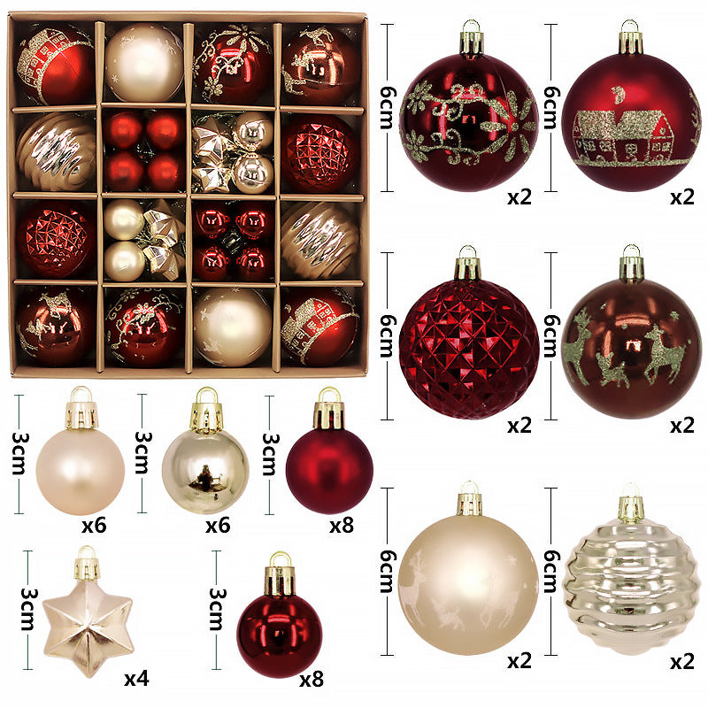 Champagner -Dunkelrote festliche Weihnachtskugeln im 44 teiligen Set für den Christbaum