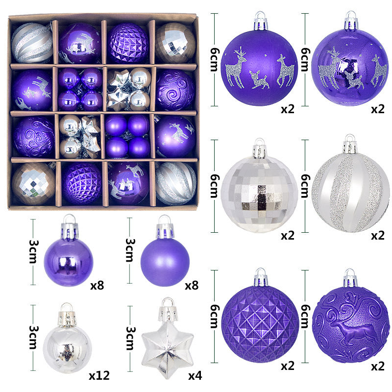 Lila -  Silberne festliche Weihnachtskugeln im 44 teiligen Set für den Christbaum