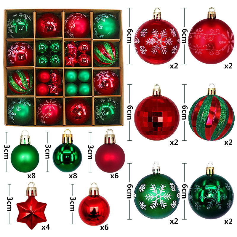 Rot - Grüne festliche Weihnachtskugeln im 44 teiligen Set für den Christbaum