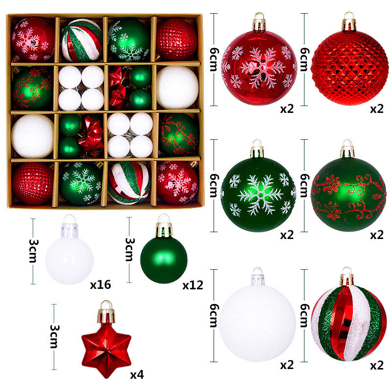 Rot -Grün -Weiße festliche Weihnachtskugeln im 44 teiligen Set für den Christbaum