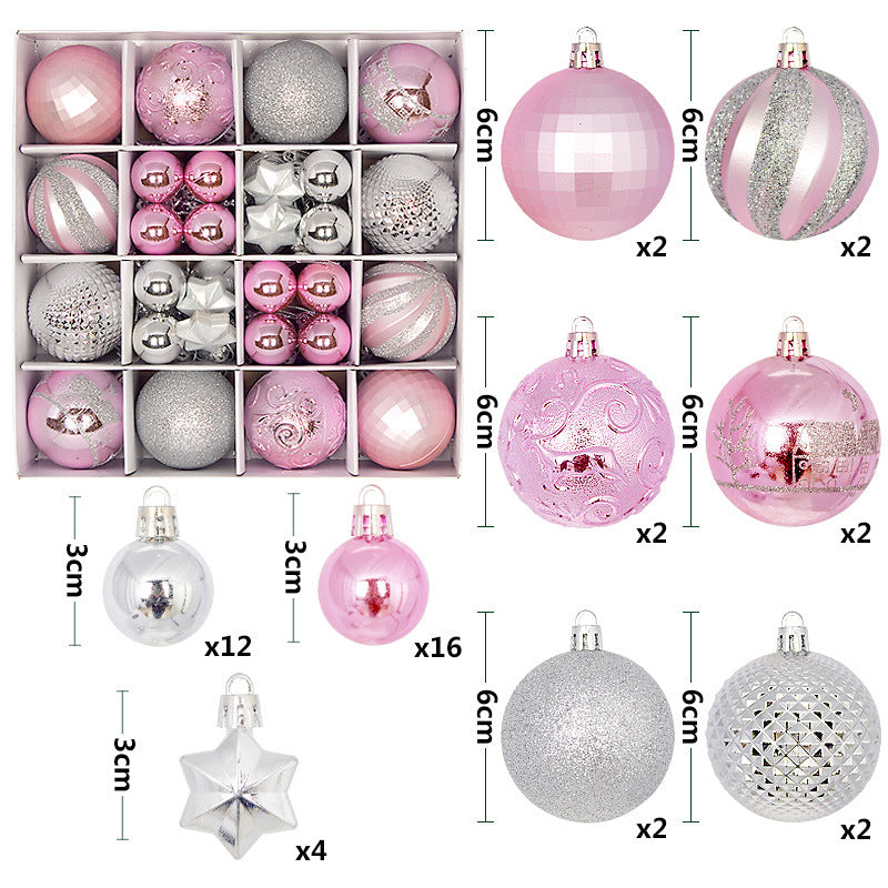 Grau - Rosa festliche Weihnachtskugeln im 44 teiligen Set für den Christbaum