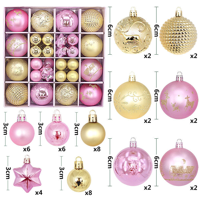 Rosa - Goldene festliche Weihnachtskugeln im 44 teiligen Set für den Christbaum