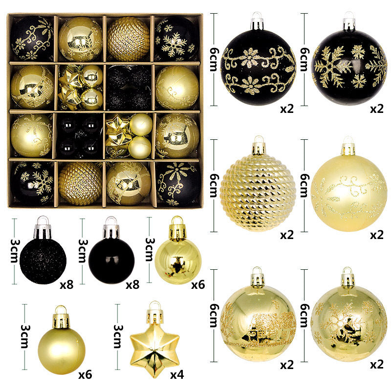 Schwarz -Goldene festliche Weihnachtskugeln im 44 teiligen Set für den Christbaum